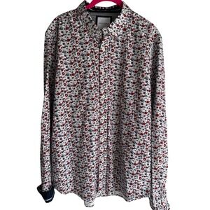 DENIM & FLOWER by RickySingh Red White Blue Floral Long Sleeve Mens Button Up, L